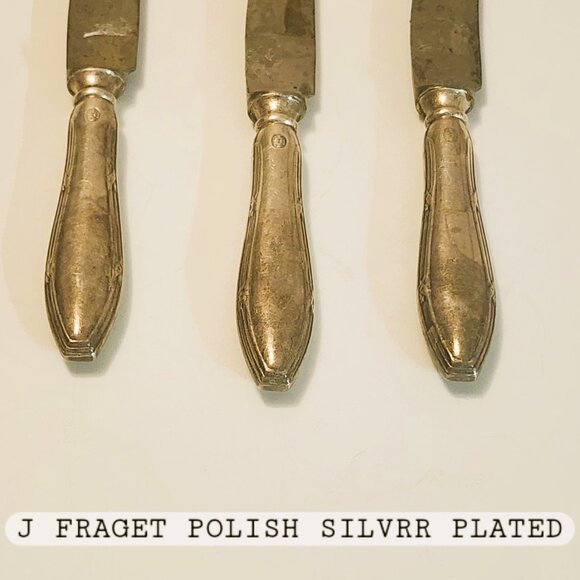 19th, 20th, Antique J FRAGET Polish Set of 3 Silver Plated Knives Hologramed - Picture 1 of 4